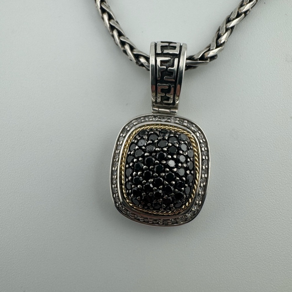 Effy Sterling Silver and 18K Yellow Gold Black and White Diamond Necklace